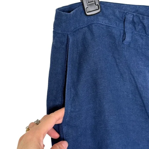 Poetry 100% Linen Pants Sz 12 Blue Wide Leg High Rise Topstitched Welt Pockets - Picture 4 of 11
